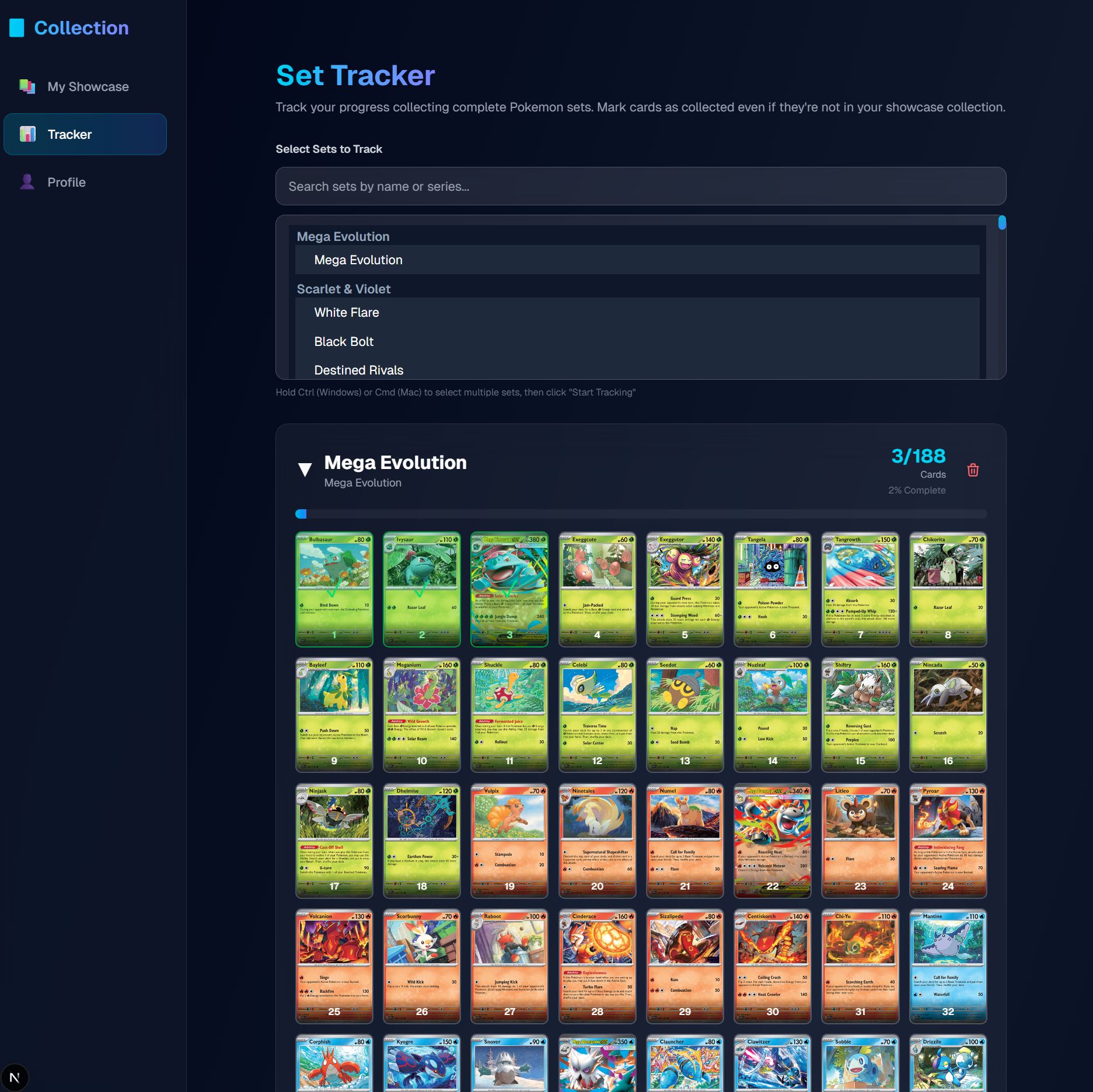Set Tracker set expanded example