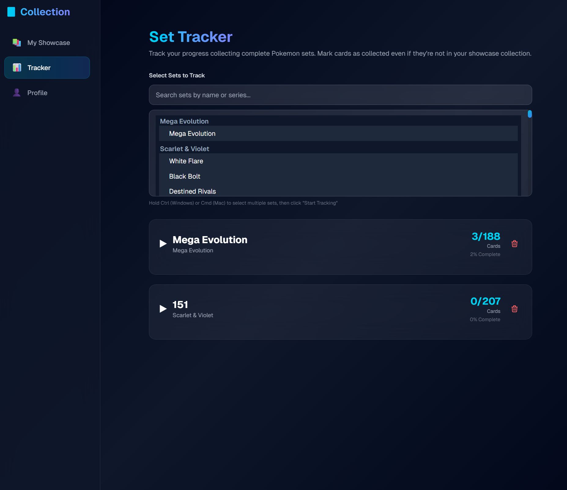 Set Tracker Interface
